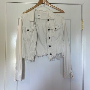 Frayed, white jean jacket